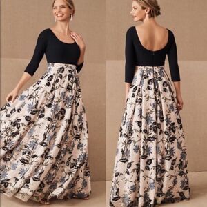 Elegant B HLDN Navy, White, Blush Maxi Dress Sequins Embroidery w/Crinoline NWT